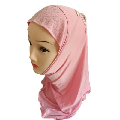 Hcclijo 2-6Year Muslim Kids Girls Hijab Hat One Piece Islamic Ready to Wear Hijabs Scarf Turban Caps Scarf Shawl Wrap 044-09