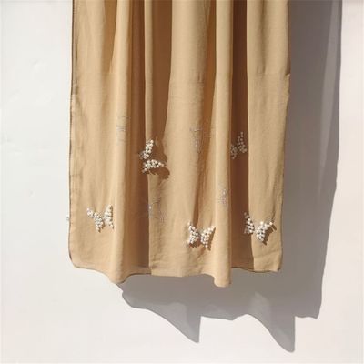 Hcclijo Women Hijabs Muslim Style Monochrome Pearl Chiffon Ironed Diamond Bead Scarf Hui Ethnic America Scarf Khaki