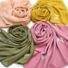 Hcclijo Women Hijabs Muslim Style Monochrome Pearl Chiffon Ironed Diamond Bead Scarf Hui Ethnic America Scarf Khaki view 4