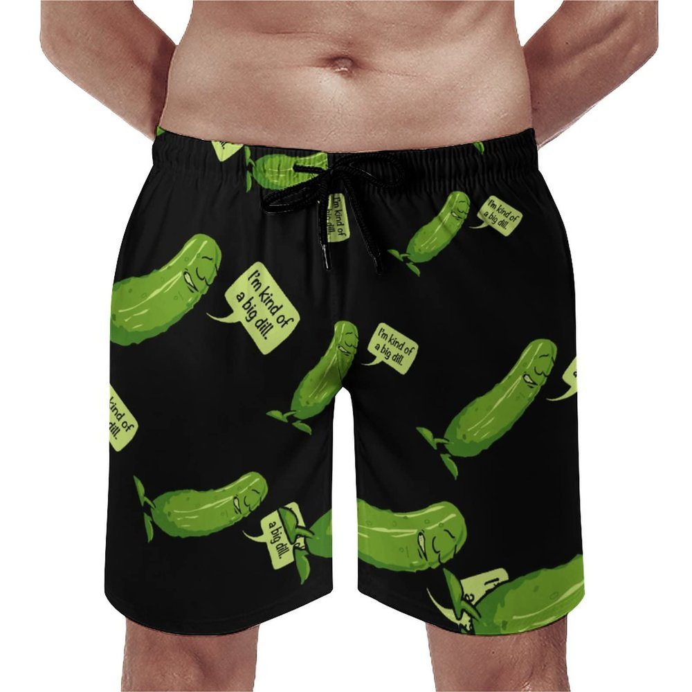 Big Dill Pickle Men's Beach Shorts Quick Dry Swim Shorts Casual Swim Trunks Sports Shorts with Pocket 2XL
