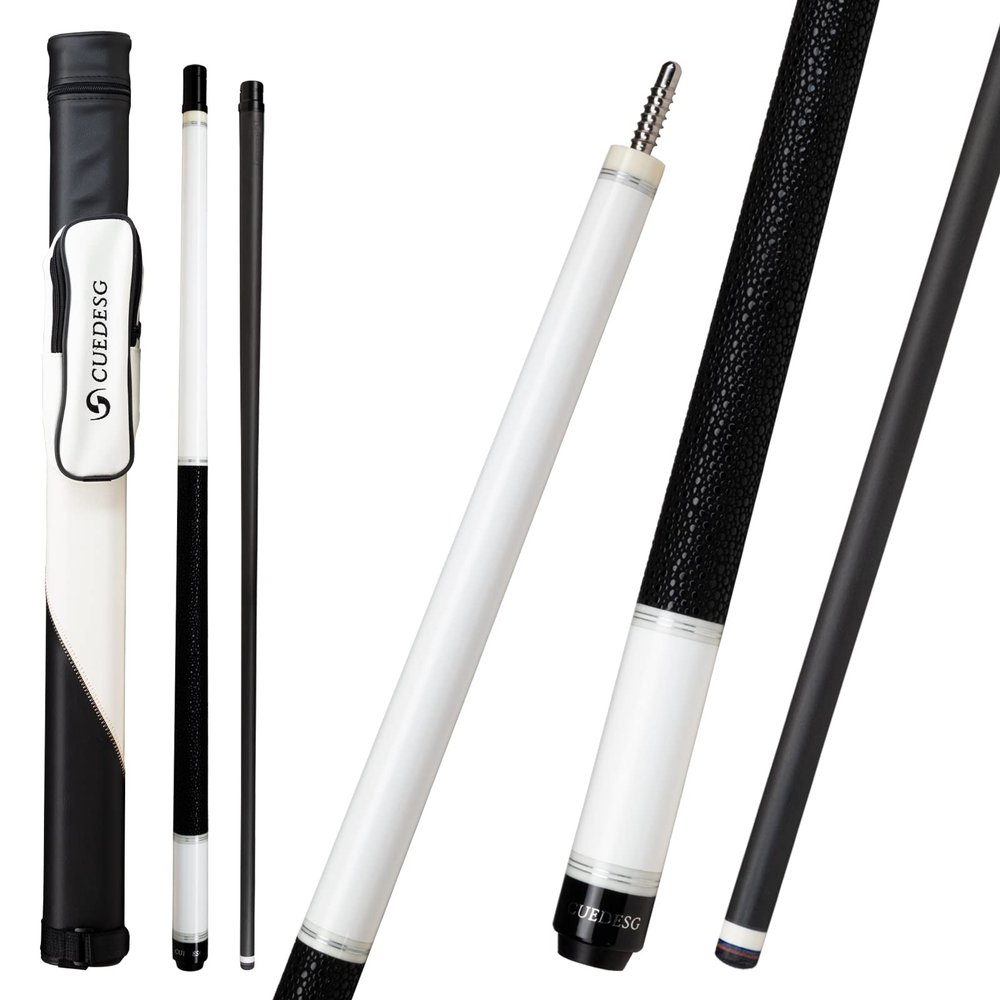 CUEDESG Carbon Fiber Pool Cue Stick 10.5mm/11.8mm/12.5mm,Low Deflection Pool Stick,Professional Cue Stick with Case (White_Leather Wrap_12.5mm)