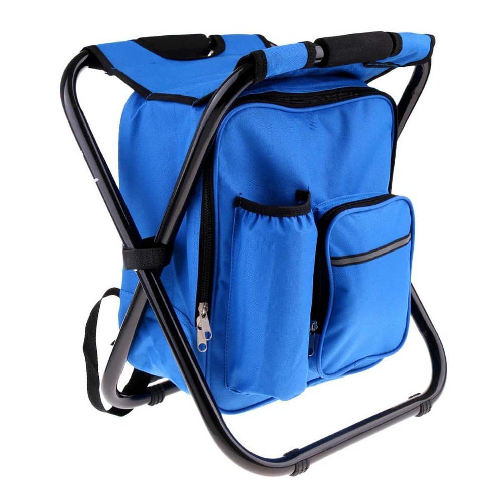 pistro Fishing Folding Stool Chair with Insulated Cooler Backpack - Blue