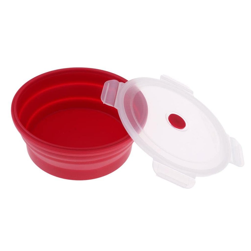 pistro Collapsible Silicone Food Storage Container, Foldable Camping Kitchen Bento Box for Hiking Backpacking Office Picnic BBQ, Reusable - Red, 600ml