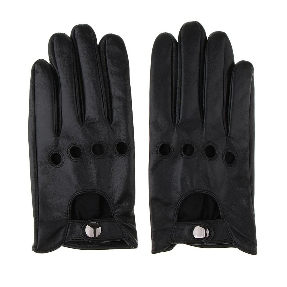 pistro Mens Vintage Leather Driving Gloves Lined Screen Touch Drive Gosling Gloves - Black, L