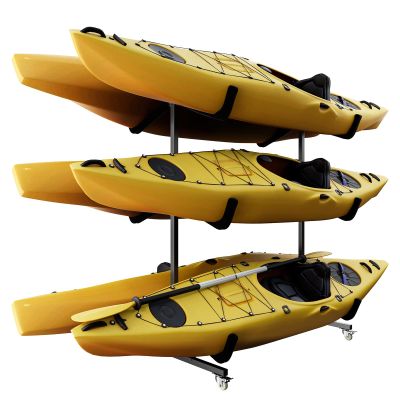 Bonnlo Indoor Outdoor Kayak Rack, Heavy-Duty Sturdy Storage Rack for 6 Kayak, Canoe, Paddle Board, SUP, Movable Kayak Stand for Garage with Locable Casters, Weight Capacity 529 Pounds