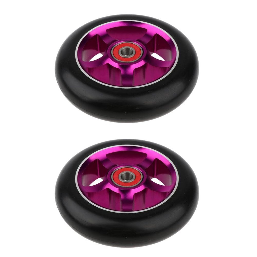 pistro 1 Pair Wheels 100mm - Pro Scooter Wheels 100mm Pair - Replacement PU Wheels for Stunt Scooter Accessories Spare Parts, Durable, Easy Install - Purple