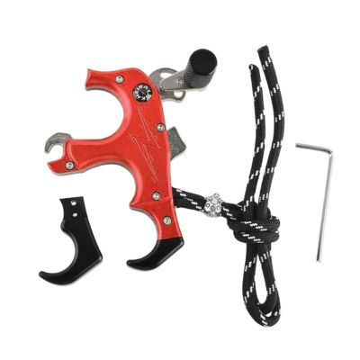 pistro Aluminum Alloy Bow Release Thumb 3 or 4 Finger Compound Bow Release Aids Grip for Archery, Hunting, Beginners - Red