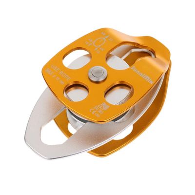 pistro 1 Piece 32kn Double-Pulley for Towing System Climbing Caving Save by Dragging - CE Certification - Gold