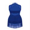 easyforever Girls Mesh Splice Rhinestone Tassel Dress Samba Jazz Tap Modern Latin Salsa Ballroom Costume Dancewear Royal Blue 14 Years view 2