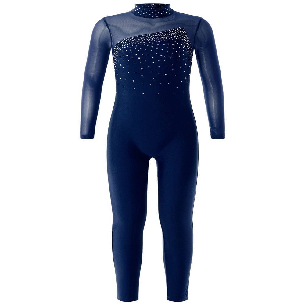 Aislor Kids Girls Mock Neck Ballet Skating Unitard Bodysuit Catsuit Long Sleeve Backless Gymnastics Leotard Dancewear Navy Blue 16 Years