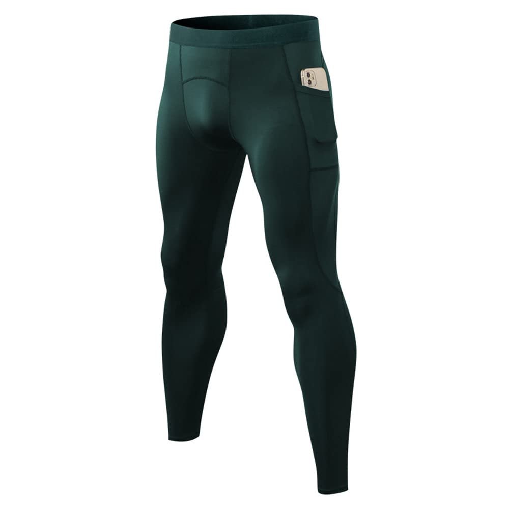 CARGFM Men's Compression Pants Leggings Athletic Running Basketball Tights Cycling Football Gym Workout Base Layer Underwear Deep Green