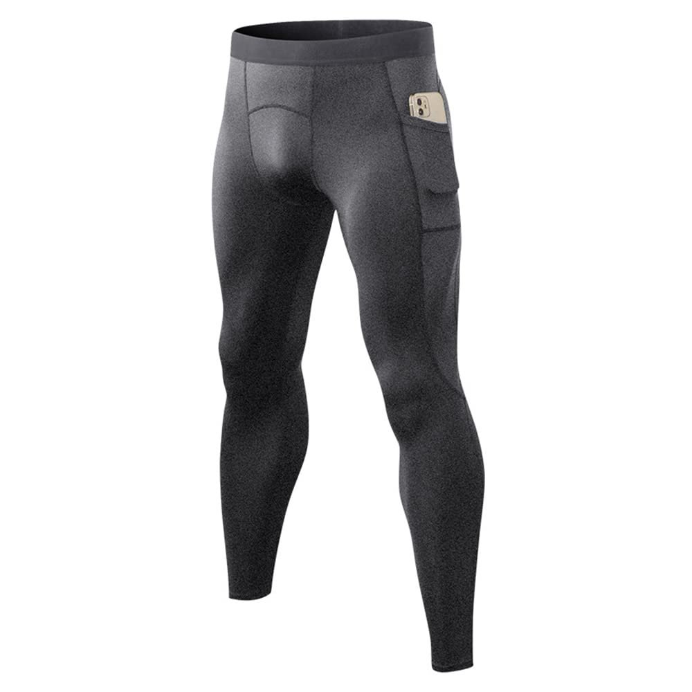 CARGFM Men's Compression Pants Leggings Athletic Running Basketball Tights Cycling Football Gym Workout Base Layer Underwear Grey