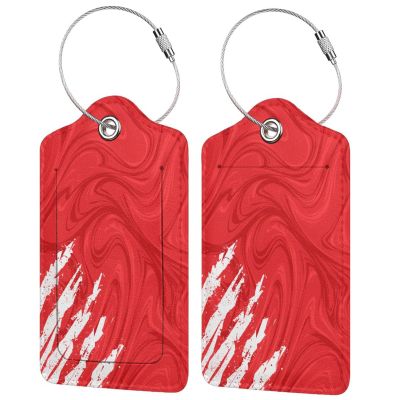 2-Pack Artistic Red Luggage Tags for Suitcases, Leather Art Abstract Style Baggage Tag with Loop, Cool White Scratches Bag Tags Private Name ID Labels for Women Girl Men Boys Travel Baggage Suitcase