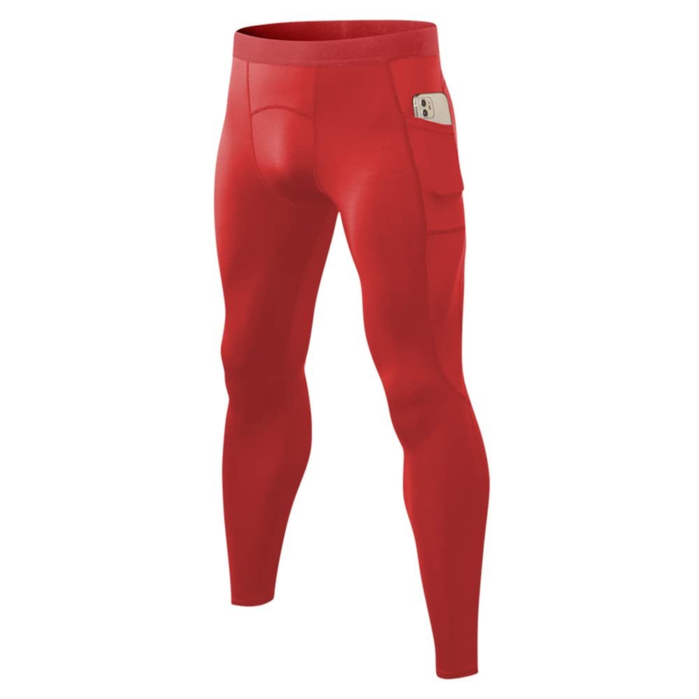 CARGFM Men's Compression Pants Leggings Athletic Running Basketball Tights Cycling Football Gym Workout Base Layer Underwear Red
