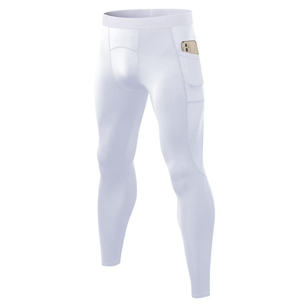 CARGFM Men's Compression Pants Leggings Athletic Running Basketball Tights Cycling Football Gym Workout Base Layer Underwear White