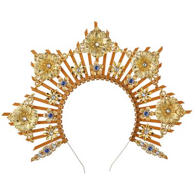 BLESSUME Goddess Gold Spike Halo Crown Headpiece NYLON ZIP TIE Wedding Bride Hair Band Tiara