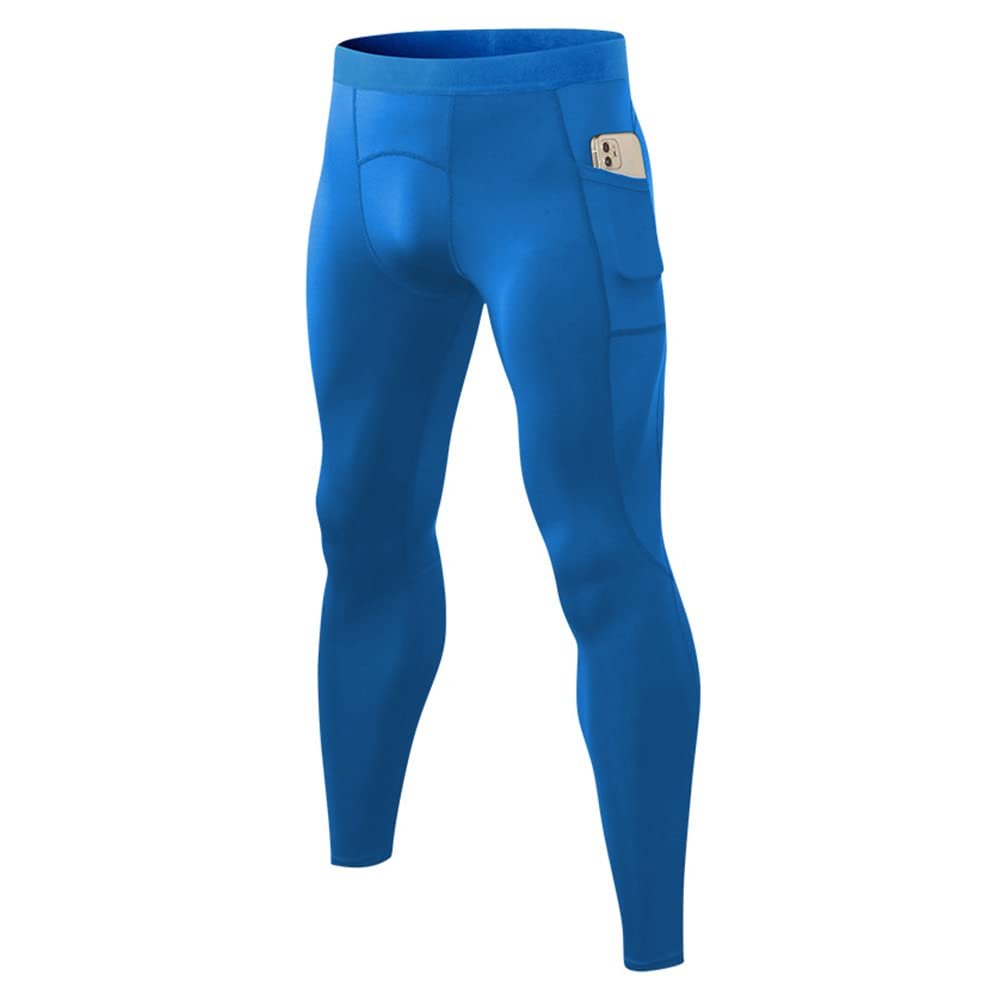 CARGFM Men's Compression Pants Leggings Athletic Running Basketball Tights Cycling Football Gym Workout Base Layer Underwear Blue
