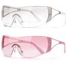 DQbhzh Y2K Sunglasses for Women Men Trendy Wrap Around Rimless Oversized Futuristic 2000S Rave Sun Glasses Cool Shield Flat Top Frame with Bling Star Rhineston Shades 2 Pack Clear Transparent,Pink view 1