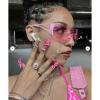 DQbhzh Y2K Sunglasses for Women Men Trendy Wrap Around Rimless Oversized Futuristic 2000S Rave Sun Glasses Cool Shield Flat Top Frame with Bling Star Rhineston Shades 2 Pack Clear Transparent,Pink view 2