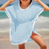 Eurivicy Girl's Swim Cover Up Kids Summer Swimwear Beach Dress Swimsuit Wraps with Pom Pom Trim view 2