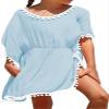 Eurivicy Girl's Swim Cover Up Kids Summer Swimwear Beach Dress Swimsuit Wraps with Pom Pom Trim view 1