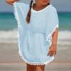 Eurivicy Girl's Swim Cover Up Kids Summer Swimwear Beach Dress Swimsuit Wraps with Pom Pom Trim view 3