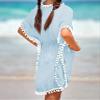Eurivicy Girl's Swim Cover Up Kids Summer Swimwear Beach Dress Swimsuit Wraps with Pom Pom Trim view 4