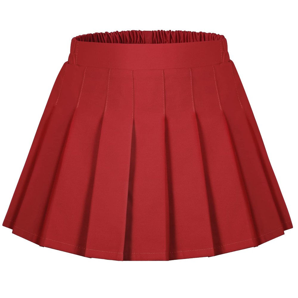 Auranso Girls Pleated Skirt Kids Tennis Elastic Waist Uniform Plaid Skirt Red 4-5T