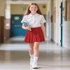 Auranso Girls Pleated Skirt Kids Tennis Elastic Waist Uniform Plaid Skirt Red 4-5T view 3