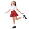 Auranso Girls Pleated Skirt Kids Tennis Elastic Waist Uniform Plaid Skirt Red 4-5T view 4