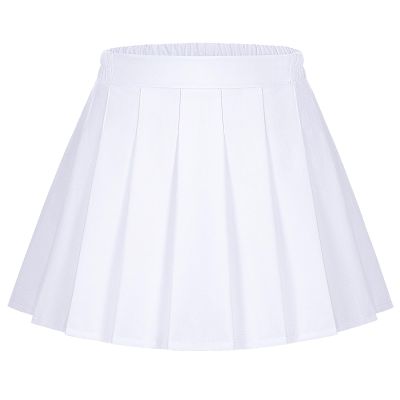 Auranso Girls Pleated Skirt Kids Tennis Elastic Waist Uniform Plaid Skirt White 6-7Y