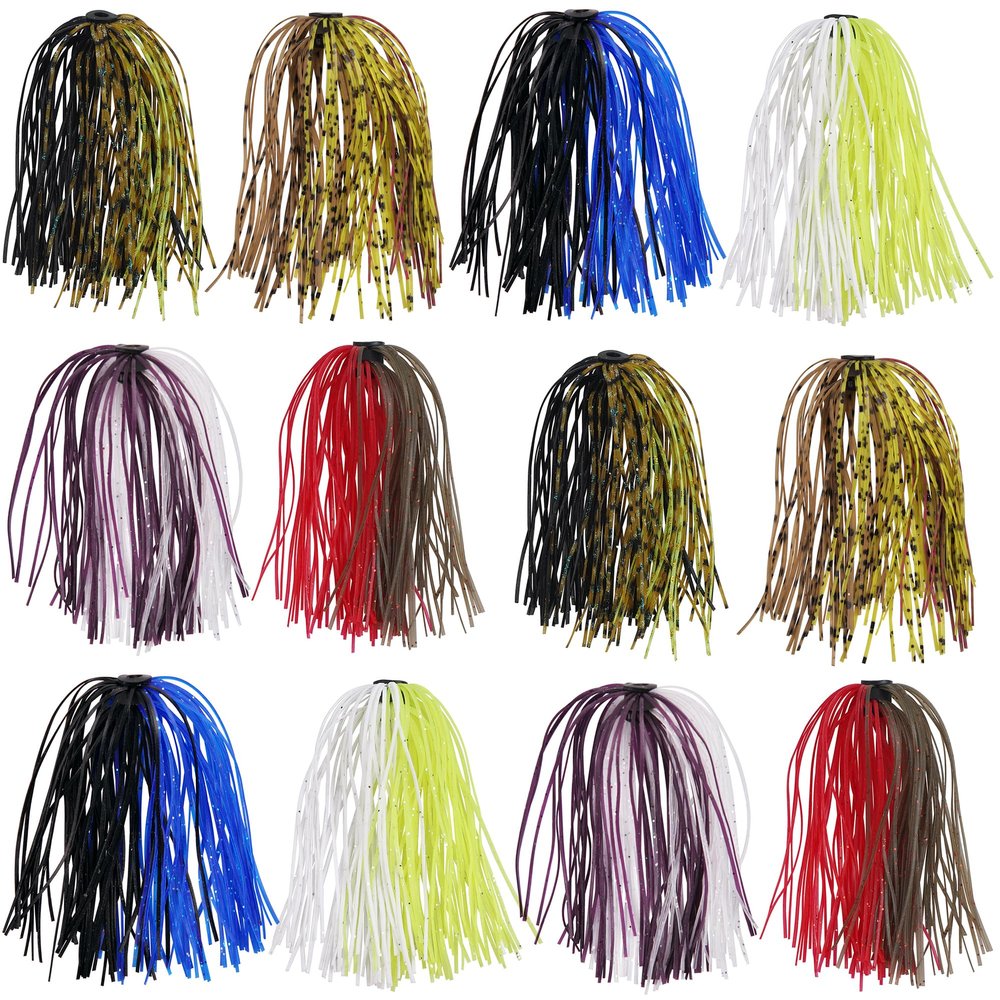 Spinner Bait Skirt Silicone Jig Skirts Replacement DIY Fishing Lures,Fishing Lure Making Supplies Spinnerbaits Fishing Skirts Squid Jig Lures Skirts Casting Jigs Football 50 Strands (12 Bundles)