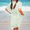 Eurivicy Girl's Swim Cover Up Kids Summer Swimwear Beach Dress Swimsuit Wraps with Pom Pom Trim view 4