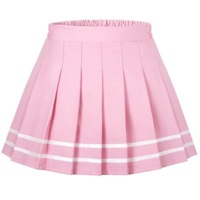 Auranso Girls Pleated Skirt Kids Tennis Elastic Waist Uniform Plaid Skirt Pink 4-5T
