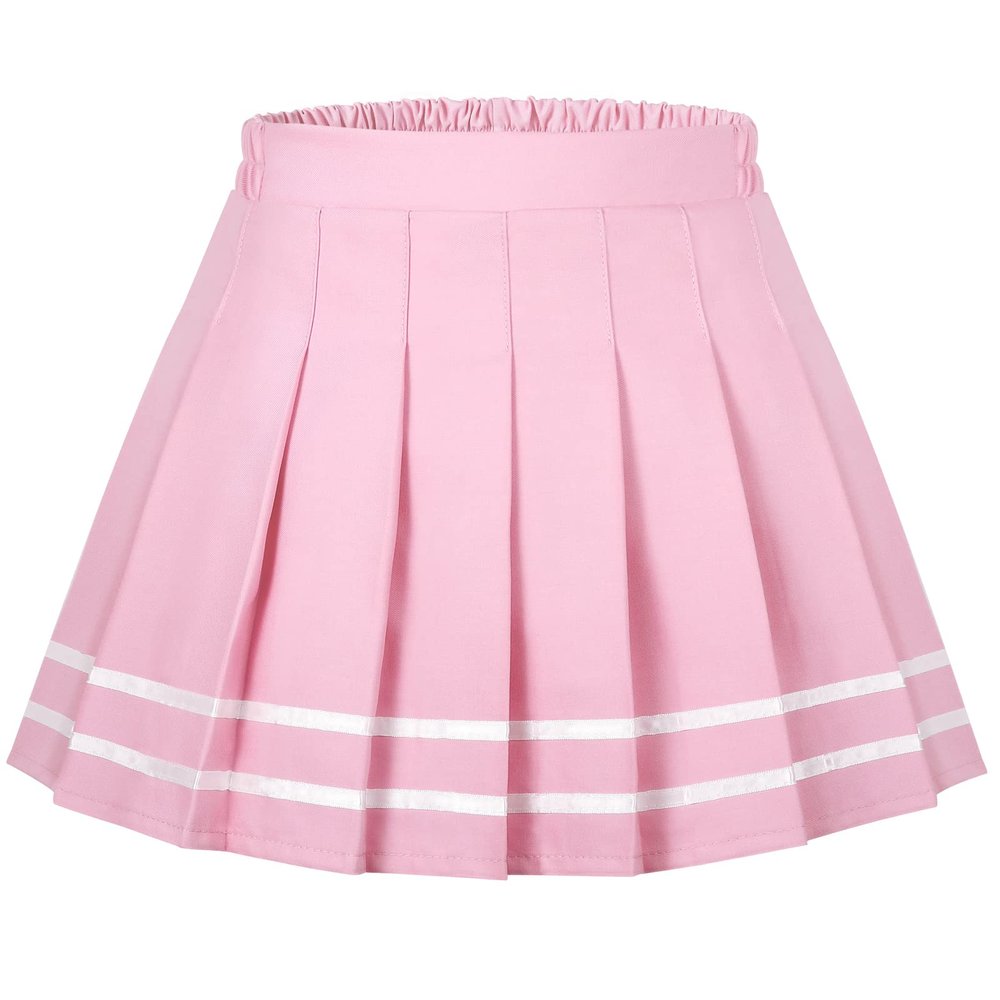 Auranso Girls Pleated Skirt Kids Tennis Elastic Waist Uniform Plaid Skirt Pink 4-5T