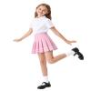 Auranso Girls Pleated Skirt Kids Tennis Elastic Waist Uniform Plaid Skirt Pink 4-5T view 4