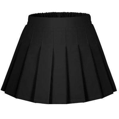 Auranso Girls Pleated Skirt Kids Tennis Elastic Waist Uniform Plaid Skirt Black 6-7Y
