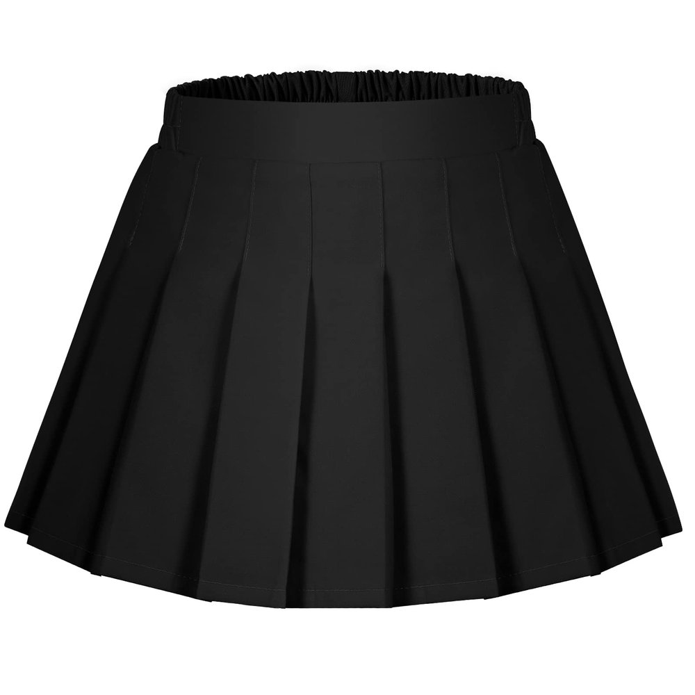 Auranso Girls Pleated Skirt Kids Tennis Elastic Waist Uniform Plaid Skirt Black 6-7Y