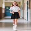 Auranso Girls Pleated Skirt Kids Tennis Elastic Waist Uniform Plaid Skirt Black 6-7Y view 3