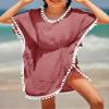 Eurivicy Girl's Swim Cover Up Kids Summer Swimwear Beach Dress Swimsuit Wraps with Pom Pom Trim view 2