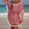 Eurivicy Girl's Swim Cover Up Kids Summer Swimwear Beach Dress Swimsuit Wraps with Pom Pom Trim view 3