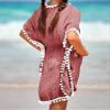 Eurivicy Girl's Swim Cover Up Kids Summer Swimwear Beach Dress Swimsuit Wraps with Pom Pom Trim view 4