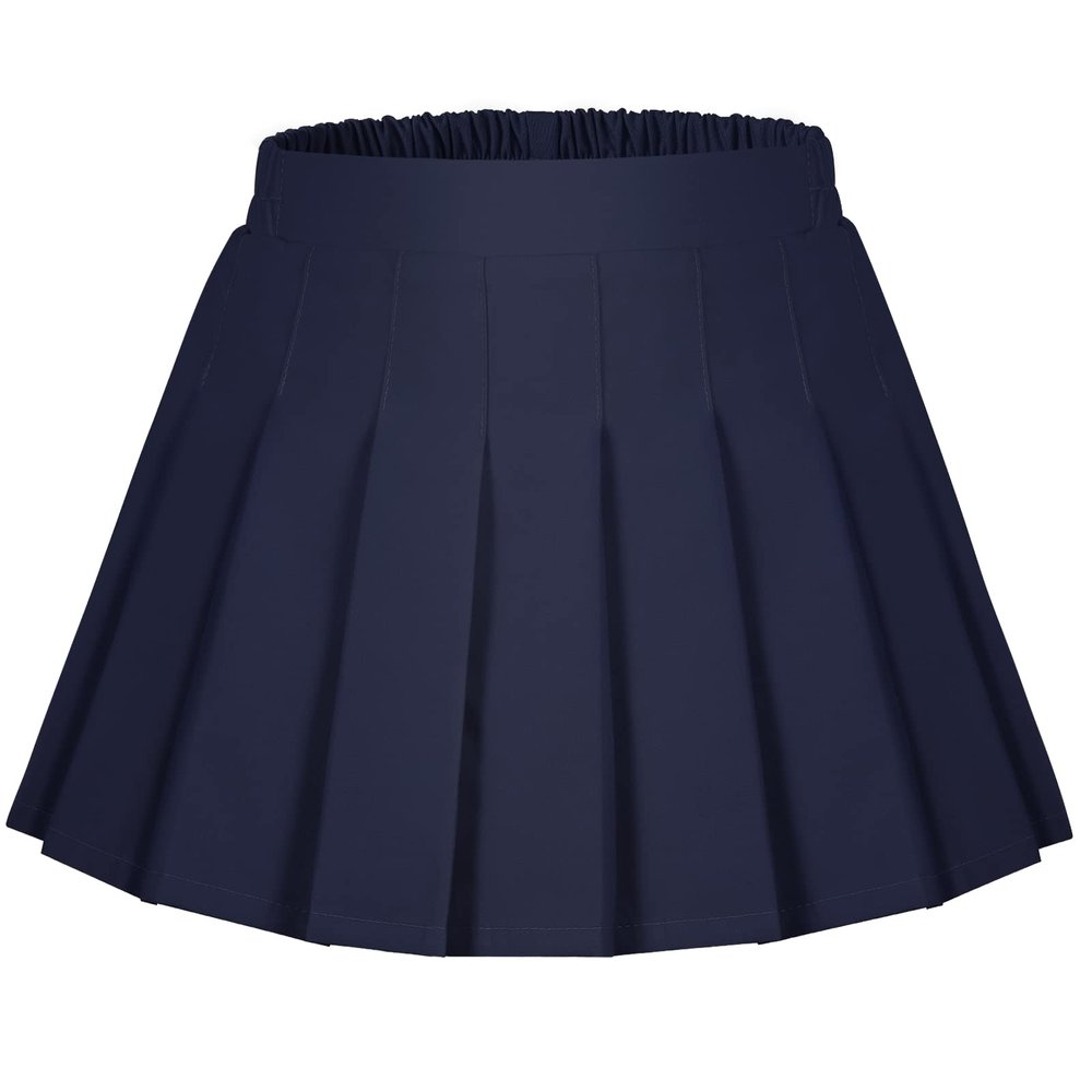 Auranso Girls Pleated Skirt Kids Tennis Elastic Waist Uniform Plaid Skirt Navy 4-5T