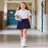 Auranso Girls Pleated Skirt Kids Tennis Elastic Waist Uniform Plaid Skirt Navy 4-5T view 3