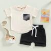 Karesoull Summer Toddler Baby Boy Clothes Set Casual Outfits Short Sleeve Pocket Tops Cotton Shorts 2PCS view 3