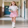 Auranso Girls Pleated Skirt Kids Tennis Elastic Waist Uniform Plaid Skirt Pink 6-7Y view 3
