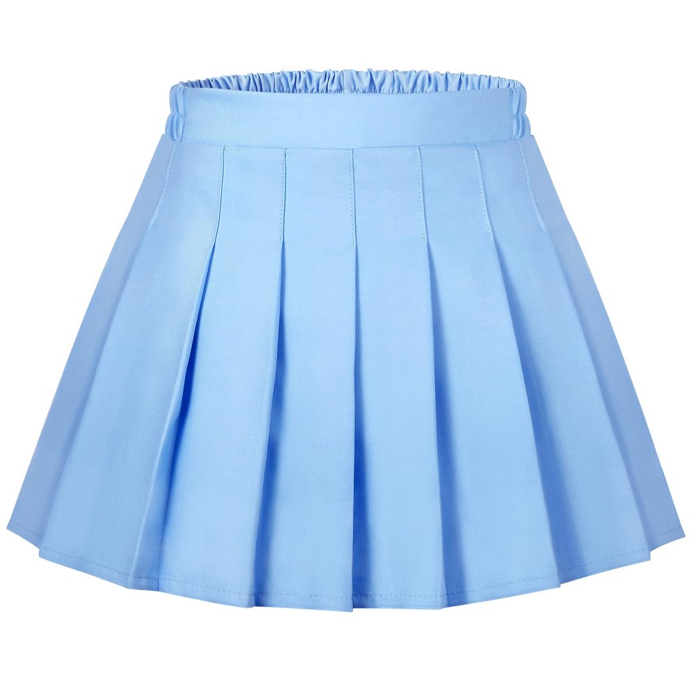 Auranso Girls Pleated Skirt Kids Tennis Elastic Waist Uniform Plaid Skirt Light-Blue 10-12Y