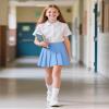 Auranso Girls Pleated Skirt Kids Tennis Elastic Waist Uniform Plaid Skirt Light-Blue 10-12Y view 3