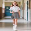 Auranso Girls Pleated Skirt Kids Tennis Elastic Waist Uniform Plaid Skirt Grey 10-12Y view 3