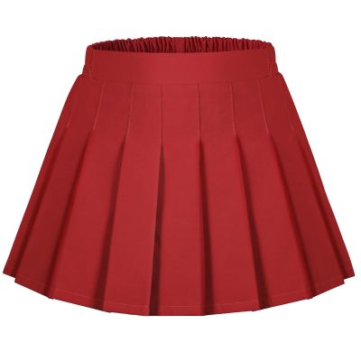 Auranso Girls Pleated Skirt Kids Tennis Elastic Waist Uniform Plaid Skirt Red 10-12Y